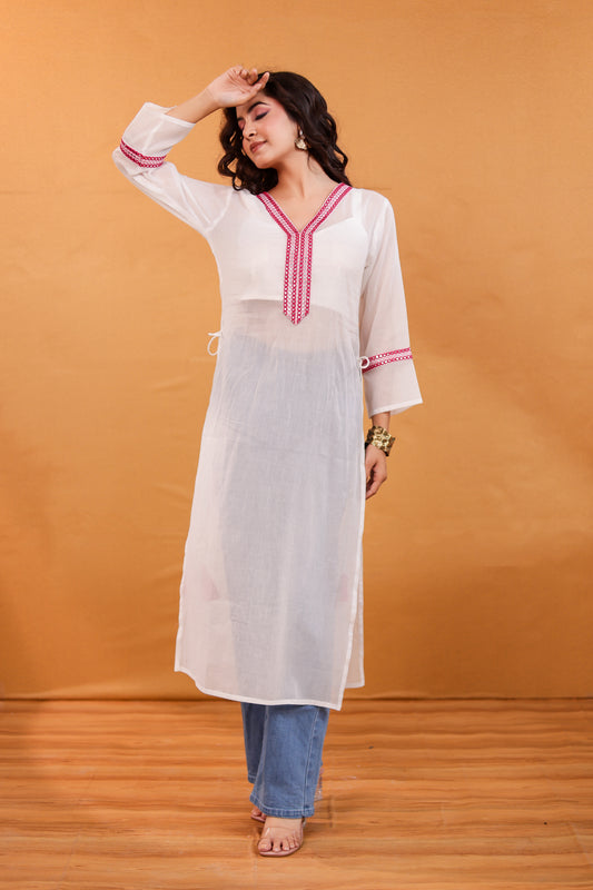 Chandani  Mirror Embroidery Side-Tie Kurta